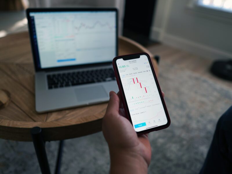stocks and share on screen